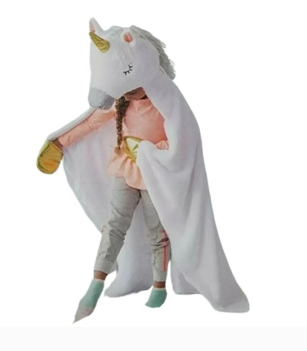 Pillow Fort Plush Unicorn Wearable Blanket with Gold Accents